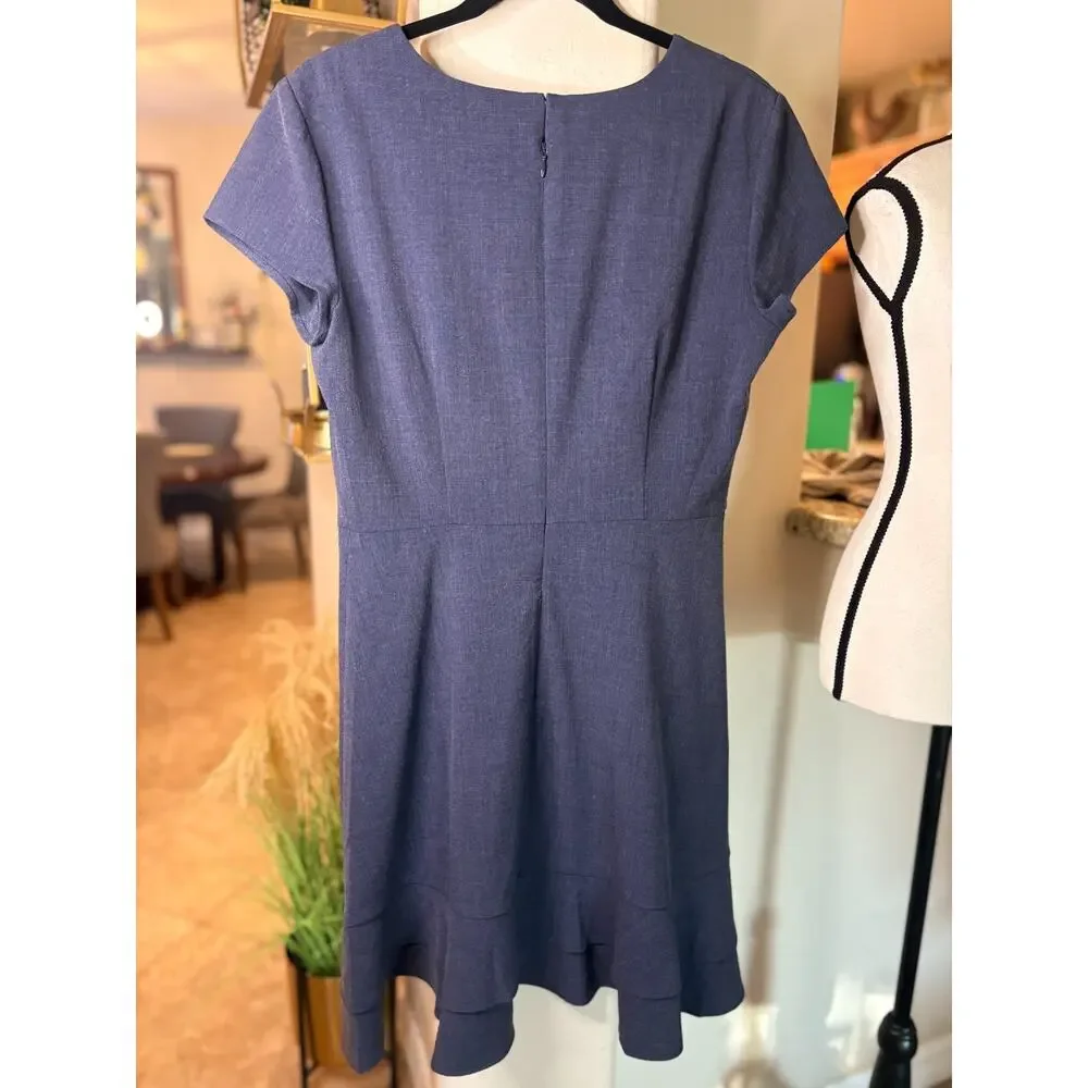 Downeast Women's Fit and Flare Ruffle Hem Blue Short Sleeve Dress M 6-10